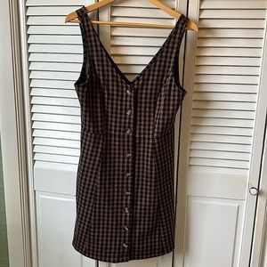 American Eagle Navy & Tan Plaid Jumper Dress